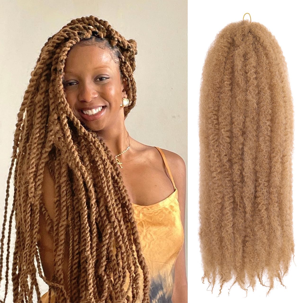 ZRQ 24 Inch Marley Twists Braiding Hair 27 Afro Kinky Marley Hair Crochet Braids, 8 Packs Synthetic Twist Crochet Braiding Hair For Locs(24Inch, 27#)