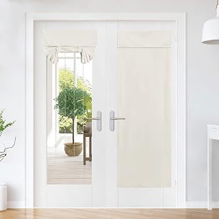 NICETOWN Ivory White Room Darkening Tricia Velvet Curtain for French Door, Noise Control with Sticky Tieback Blind Thermal Insulated Rod Pocket Window Shade, Single Door Panel,26" W x 69" L