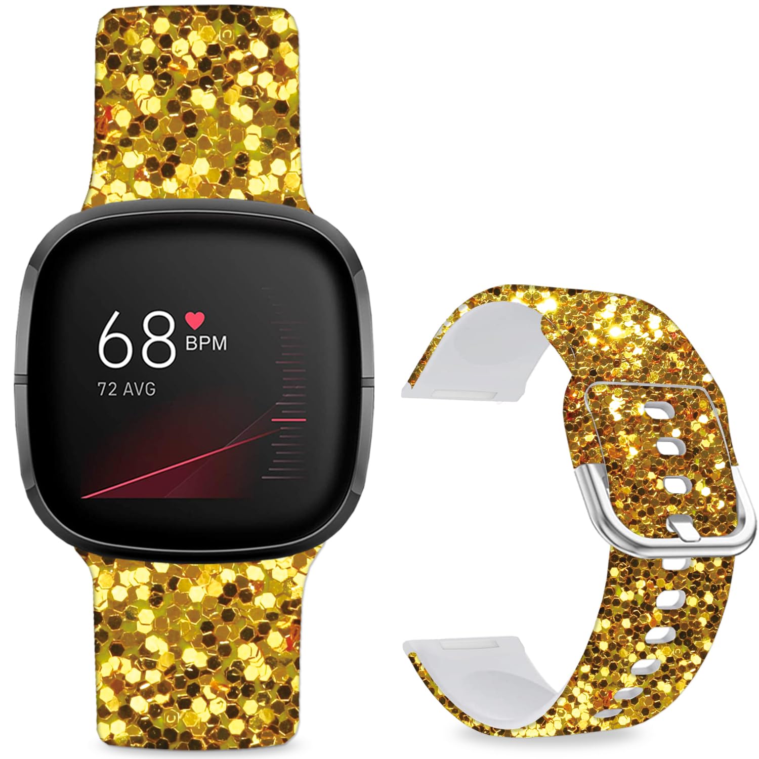 Leotop Pattern Printed Soft Silicone Replacement Bands Compatible with Fitbit Versa 4/ Fitbit Versa 3/ Fitbit Sense 2/Fitbit Sense for Women Men Teens. (Golden Fragments)