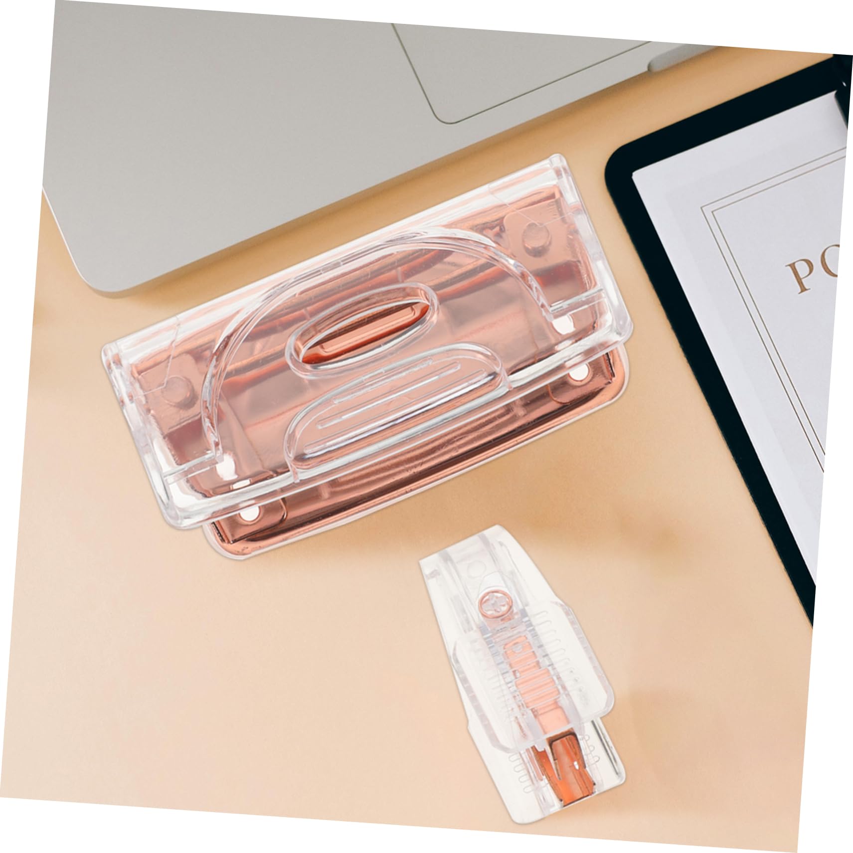 TEHAUX 4sätze Bürobedarf Ergonomischer Puncher Und Heftklammerentferner Roségold Transparentes Design Für Präzise Anwendungen Im Homeoffice Oder Büro