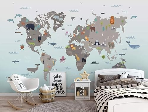 Miniatura 4 de Murwall Kids Wallpaper Child World Map Wall Mural Animals Wall Art Childroom Wall Decor Nursery Boys Bedroom Kindergarten Wall