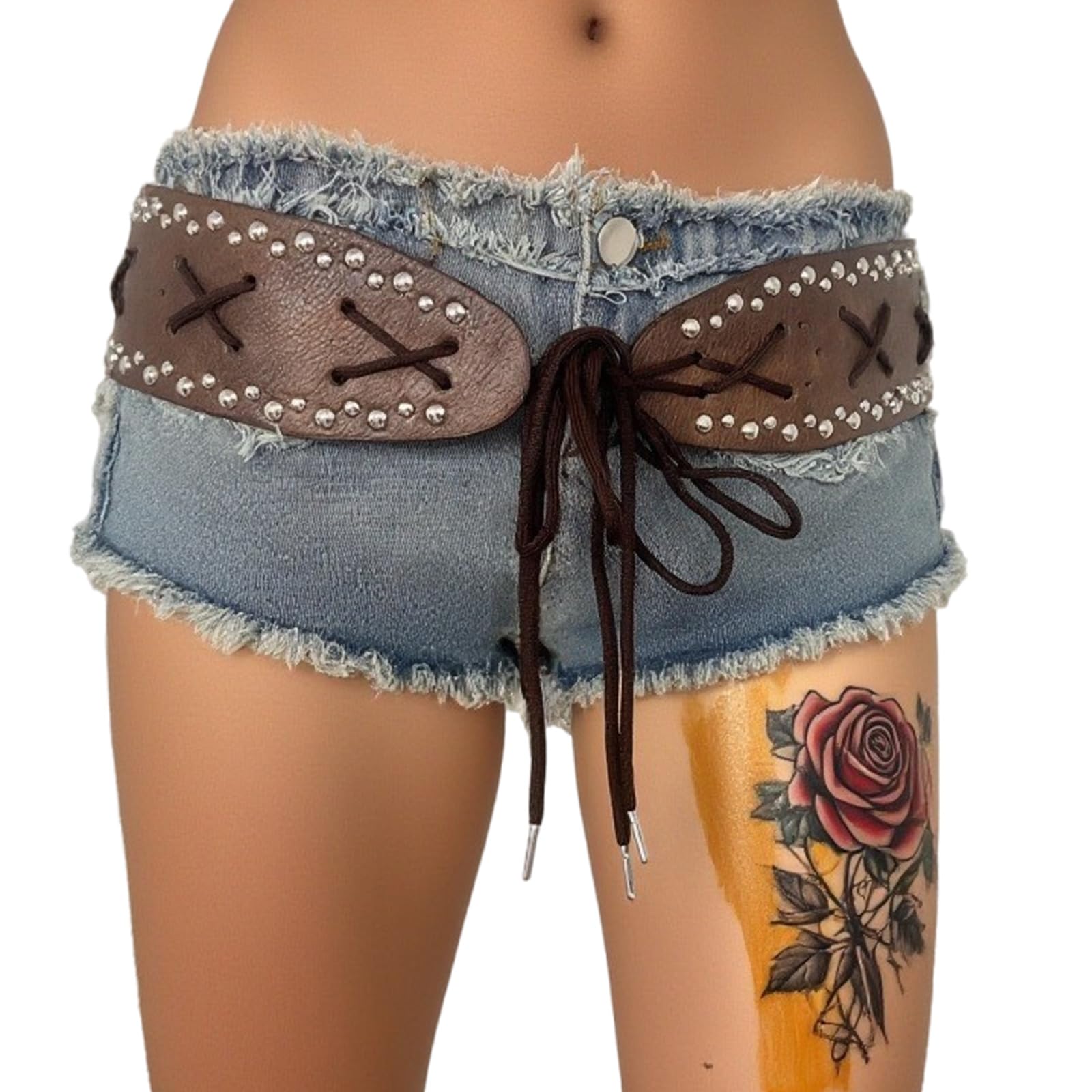 MICFENY Punk Rivets Studded Belt With Tied Design Unisex PU Leather Waistband For Casual Outfit Women Party Waistband