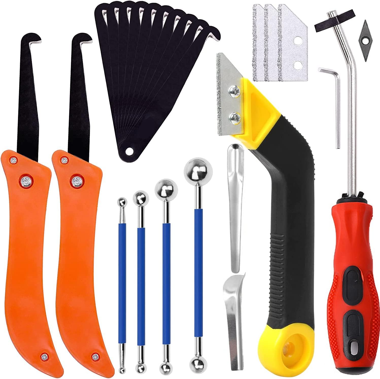 25pcs Grout Removal Tool, Caulking Removal Tools Tile Grout Saw and Grout Hand Saw with 13 Pieces Extra Blades, Tile Joint Cleaning Tool, Caulking Edge Kit, Tile Caulk Finishing Tool