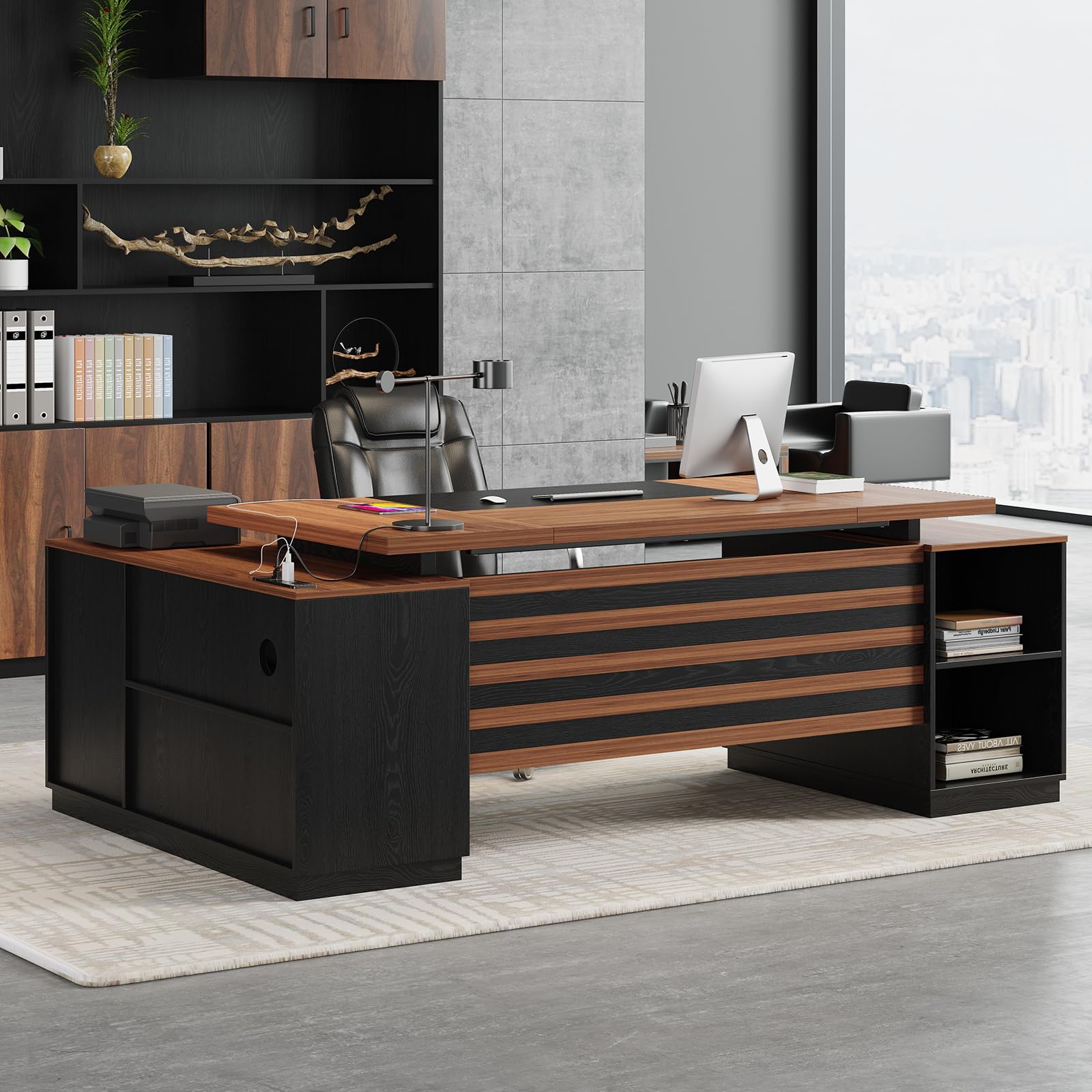 テーブル・机 Igors new desk Amazon.com: Epecoya Executive L-Shaped Desk with Storage Cabinet