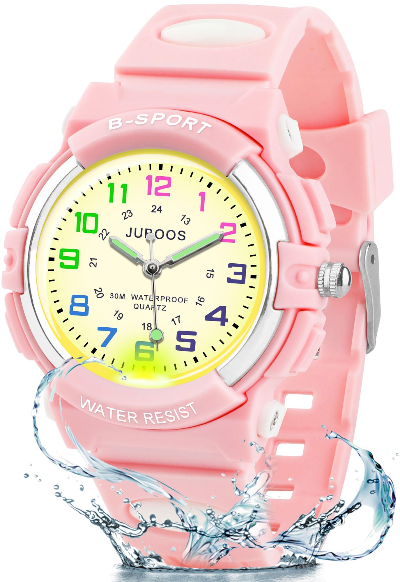 Juboos Neue 7-Farbige Kinderuhren, Kinderuhr Jungen Mädchen Analog Quartz Uhr mit Armbanduhr Kautschuk Wasserdicht Outdoor Sports Uhren 5-16