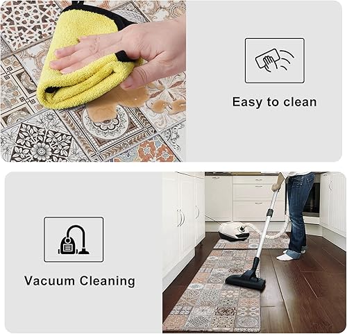 Miniatura 4 de KIMODE Tapete de cocina bohemio antifatiga, 17.5 x 59 pulgadas, antideslizante, impermeable, para suelo acolchado, cómodo y fácil de limpiar, tapete