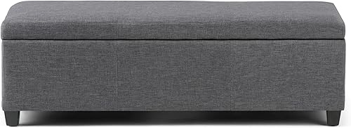 Miniatura 5 de Otomana rectangular de almacenamiento de cuero sintético Simpli Home Avalon., Madera, Gris pizarra Pizarra gris,Crema Satinado,Tanners Marrón,Negro