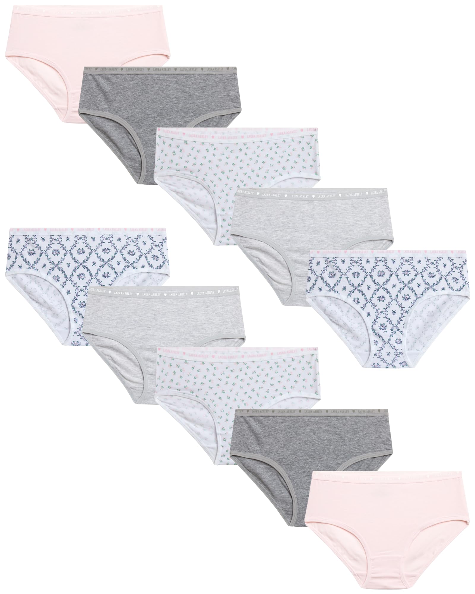 Laura AshleyGirls' Underwear - 10 Pack Stretch Cotton Briefs (Size XS-L), Size XS, Pink FloralGreyPink