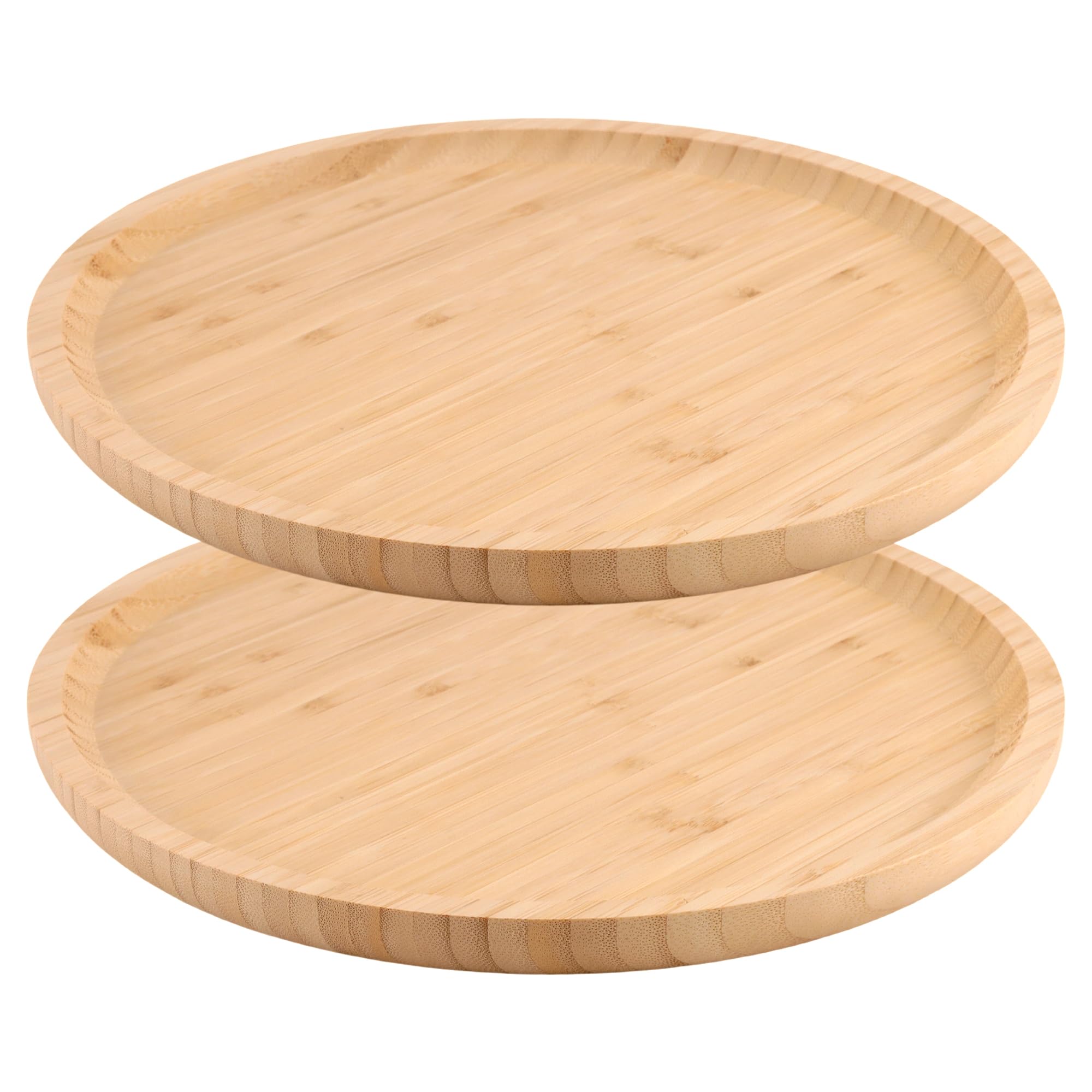 HEIHAK 2 PCS Round Bamboo Tray, 30cm Wood Plant Pot Saucer Wooden Serving Tray for Indoor and Outdoor Plant Pot, Kitchen Coffee Table