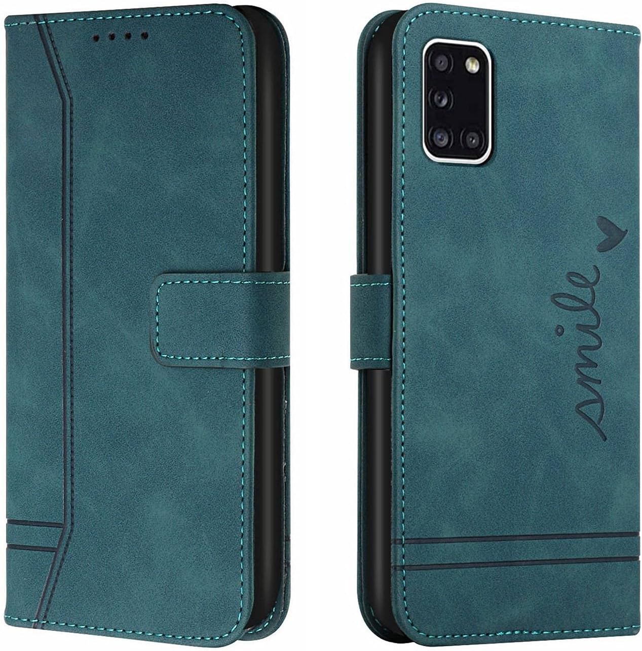 SHUNDA Case for Samsung Galaxy A31, PU Leather Wallet Flip Protective Phone Case Cover with Card Slots Shockproof Cover for Samsung Galaxy A31 - Military Green