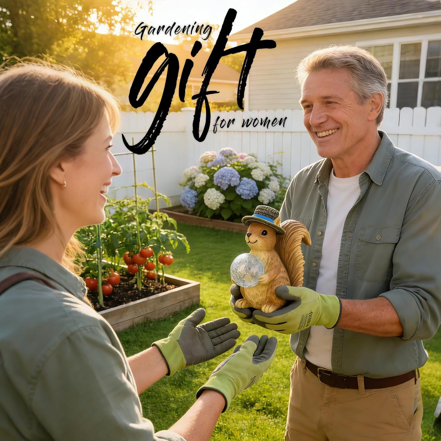 Solar Squirrel Figurine Garden Decor with LED Glowing Ball, Outdoor Statues Decorations for Yard, Patio, Lawn - Unique Gifts for Women Mom Grandma