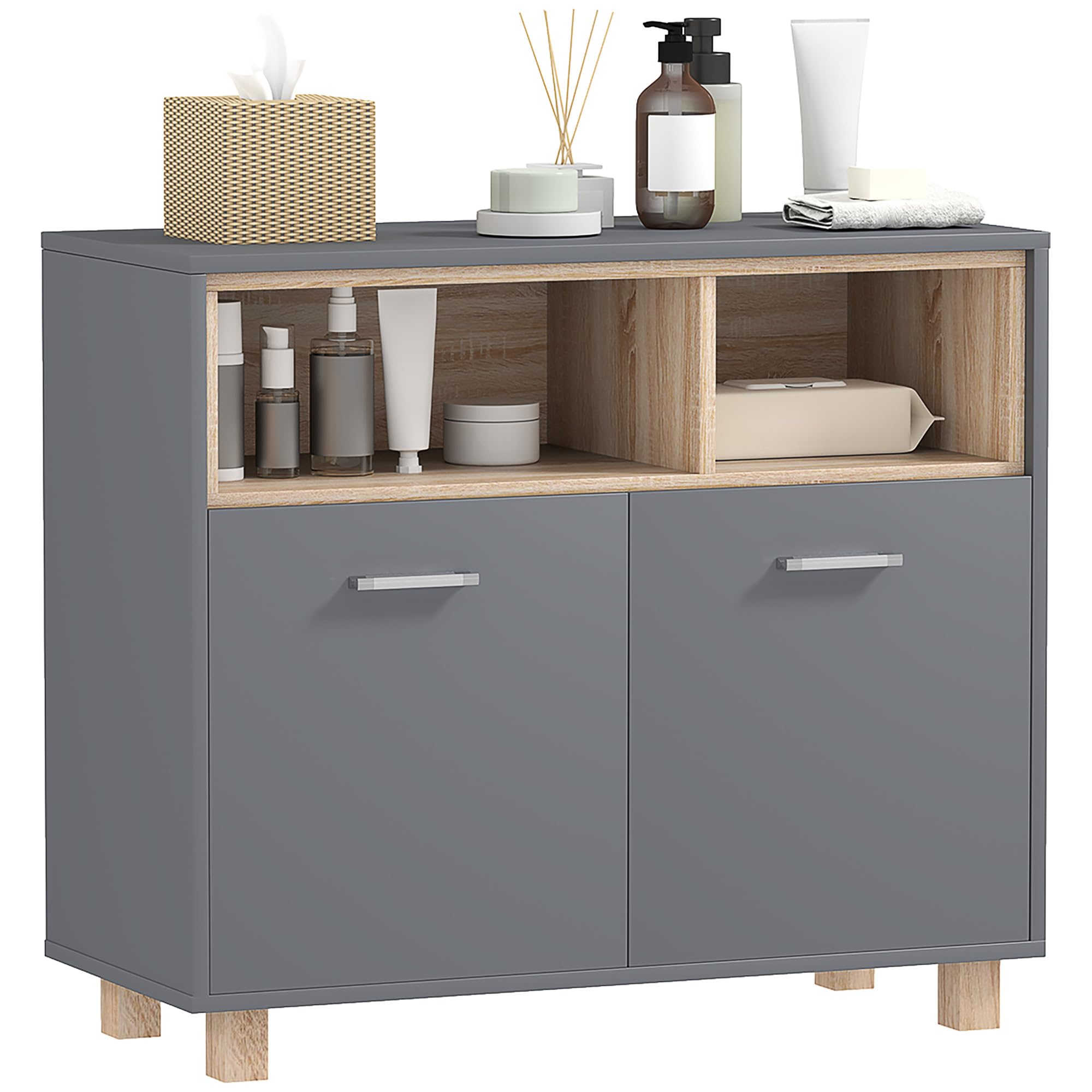 HOMCOM Meuble Salle de Bain Rangement Style Moderne 80l x 35P x 70H cm Gris