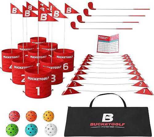 Miniatura 9 de bucketgolf Paquete de 9 hoyos – Juego de golf al aire libre para todas las edades. Adultos, niños, familia. Juega en cualquier lugar: patios, playa