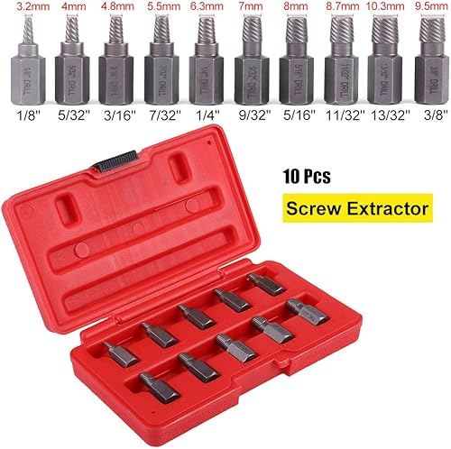 Miniatura 3 de Juego de extractor de tornillos, 10 piezas de 0.126-0.406 in, juego de extractor de tornillos y pernos multilínea de alta resistencia, con estuche