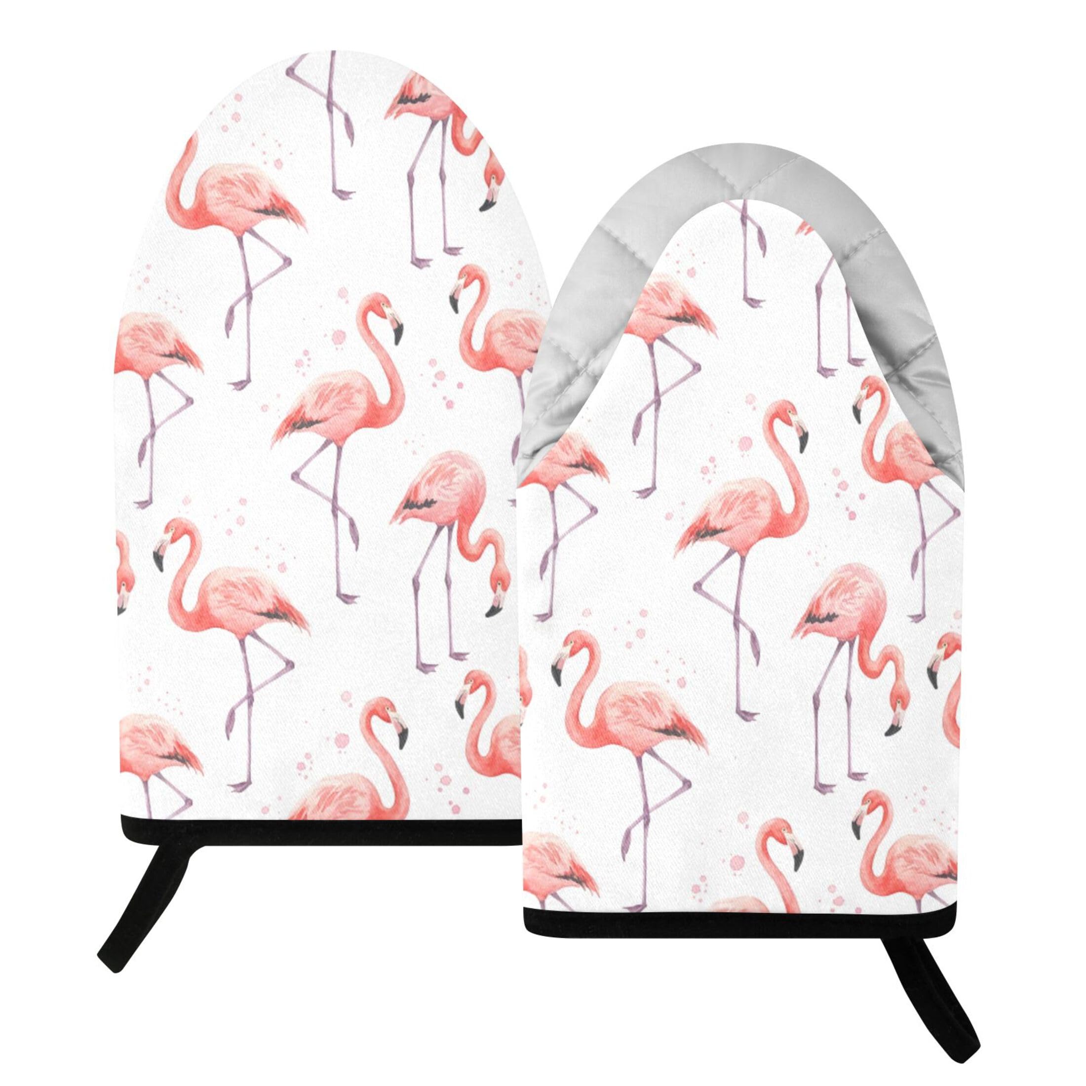 Fuauuyl Oven Mitts Heat Resistant Kitchen Gloves, Flamingo Classic Oven Gloves with Hanging Loop for Baking BBQ Cooking Grilling, 1 Pair, 9.5 in