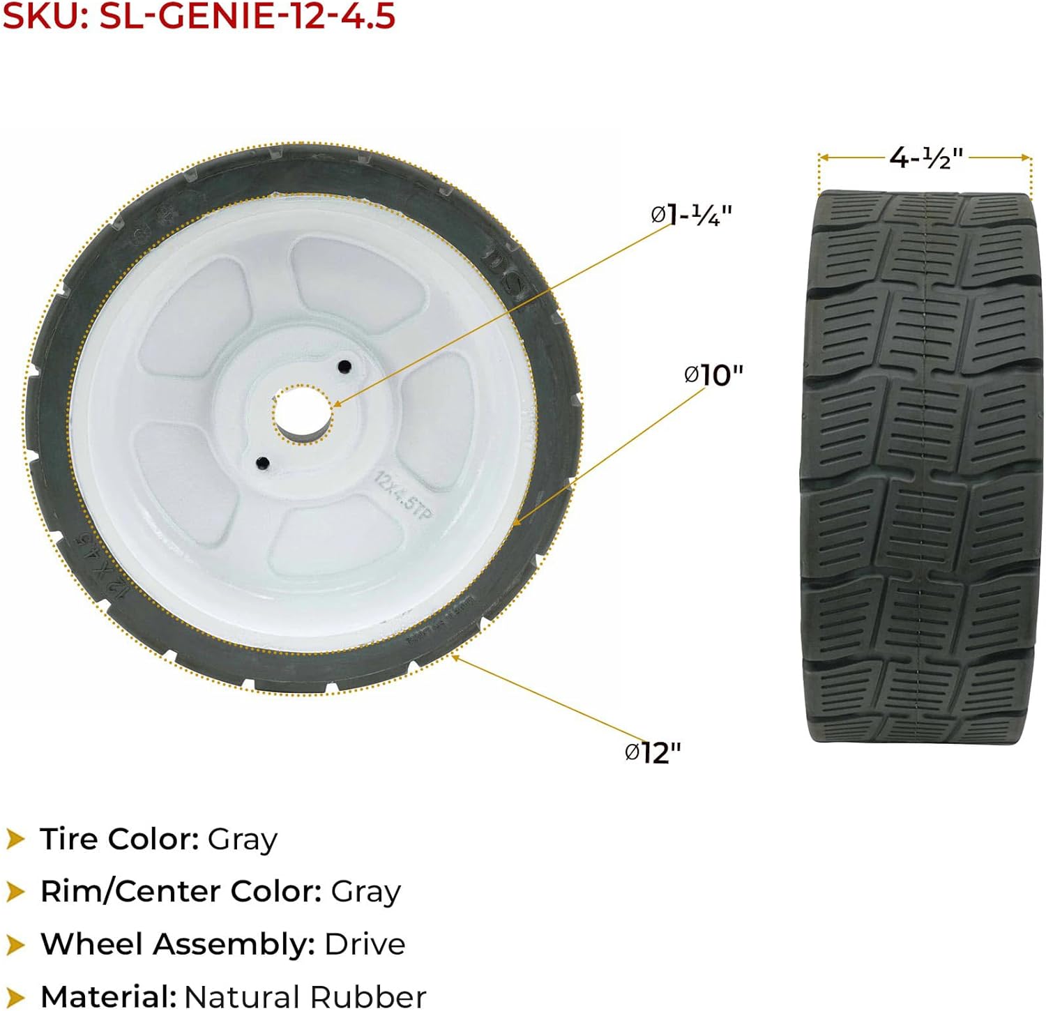 Mytee Products (4 Pack) Genie 105122 Non Marking Scissor Lift Tires 12 x 4.5, GS-1530, GS 1532, GS-1930, GS-1932