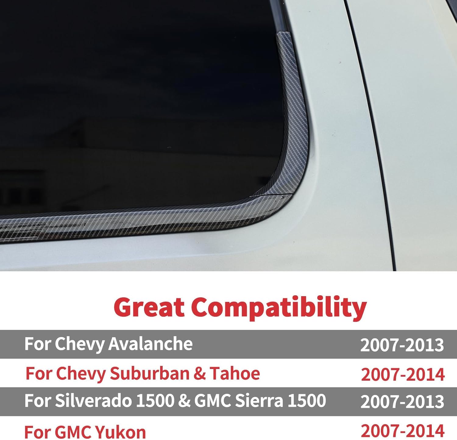 Linskip Door Window Trim Molding Compatible with 2007-2013 Chevy Avalanche Suburban Tahoe Silverado & GMC Sierra Yukon 2014, Carbon Fiber Window Frame Molding, Exterior Accessories