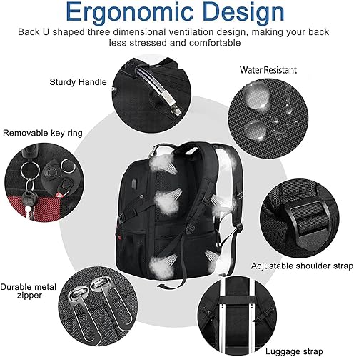 Miniatura 5 de Mochila de viaje, mochila extra grande para laptop, mochila TSA de 17.3 pulgadas, Z-MGKISS 50L, mochila grande duradera antirrobo de 17 pulgadas,