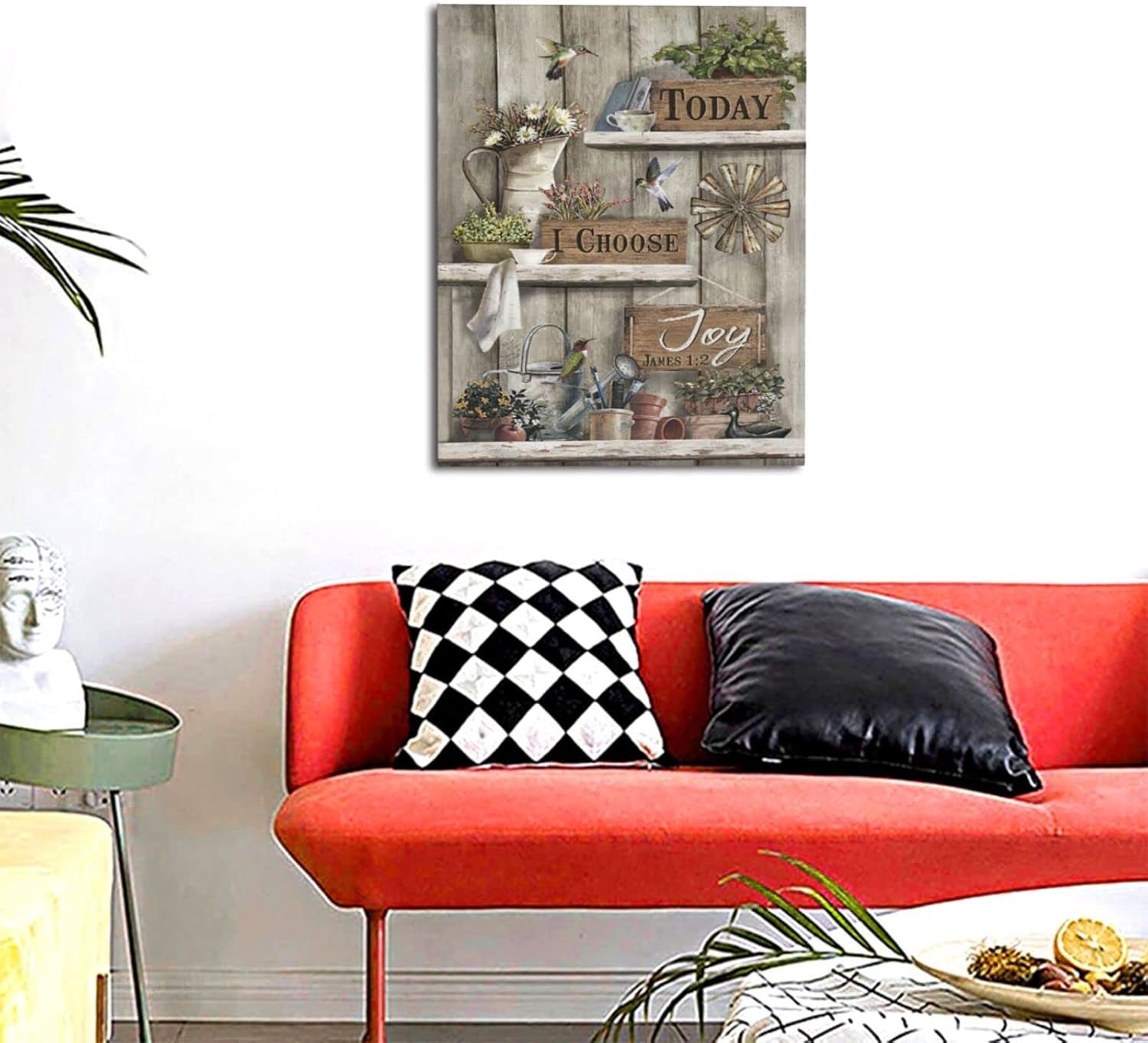 Farmhouse Wall Art Flower Pictures Wall Decor Today I Choose Joy Canvas Painting Print Hummingbird Artwork Modern Home Decor Framed for Living room Bedroom Bathroom 16"X20"