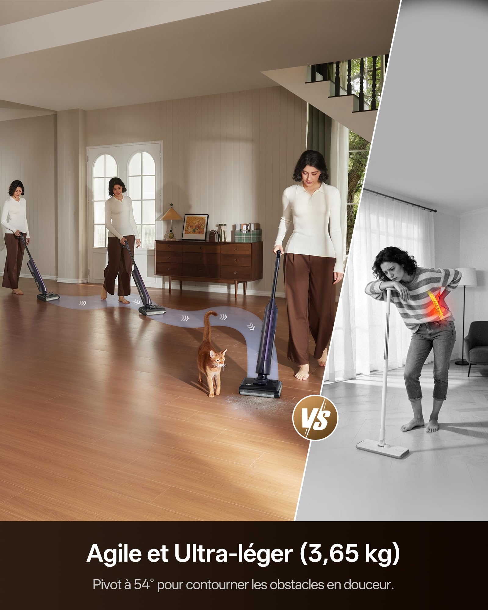 Ultenic AC1 Triflex Aspirateur Laveur, Aspirateur Sec Humide pour Sols durs, Nettoyage des Bords 0mm, Auto-Nettoyage Automatique, 55 Min, avec Voix Intelligente et Anti-Emballage de Cheveux