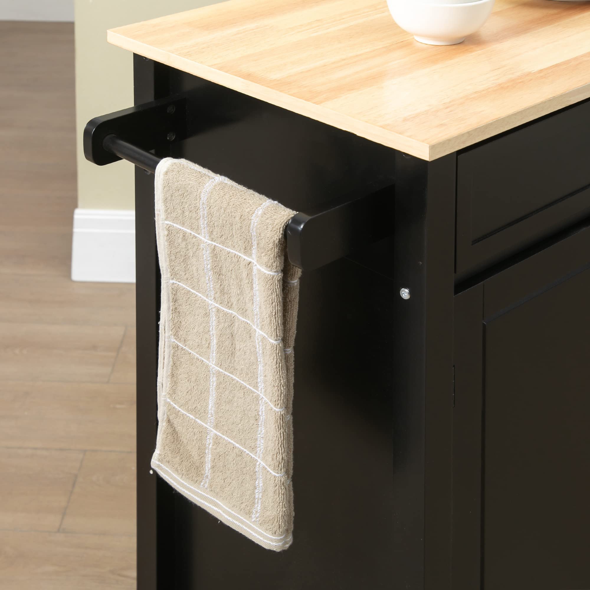 HOMCOM Carrello da Cucina in Legno con Cassetto, Armadietto e Ripiani, Carrellino Portavivande con Ruote, 83x45x88cm, Nero