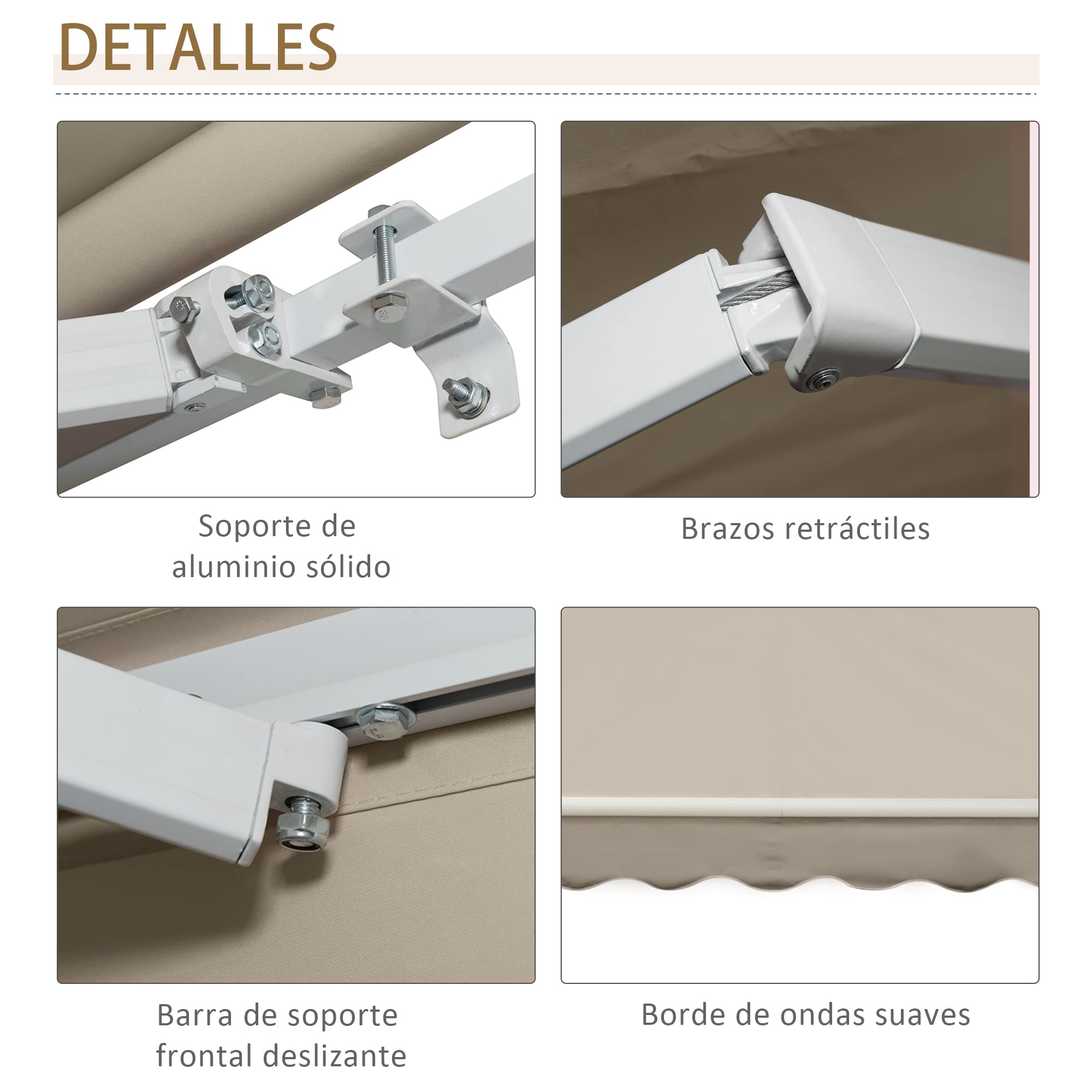 Outsunny Tenda da Sole 4x2.5 m con Braccio Avvolgibile, Tenda Parasole Esterno Alluminio Poliestere 280g/㎡, Protezione UV, Beige