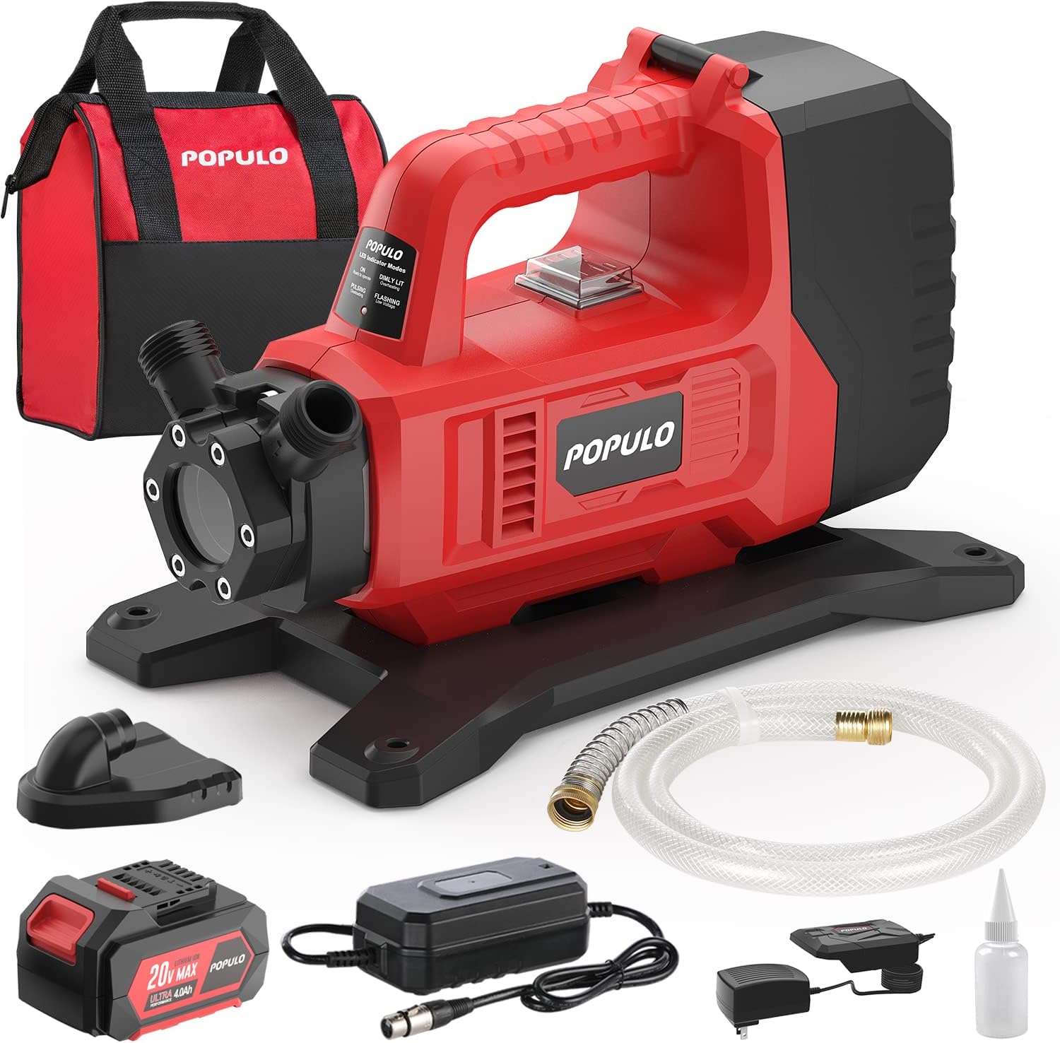 Hybrid Water Transfer Pump, POPULO 120VAC/20VDC 4.0Ah 325 GPH 45 Ft