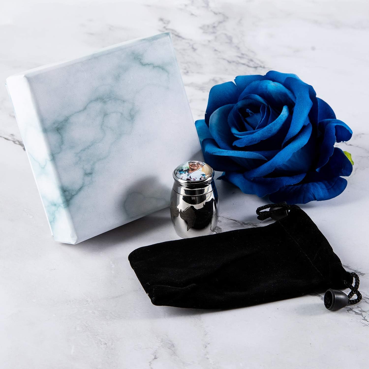 Personalized Mini Keepsake Urns - Custom Photo Text/Date Urn for Human Ashes Waterproof Decorative Cremation Funeral Urns Extra Small Ashes Holder Custom Photo&Text - Silver - Angel Wings