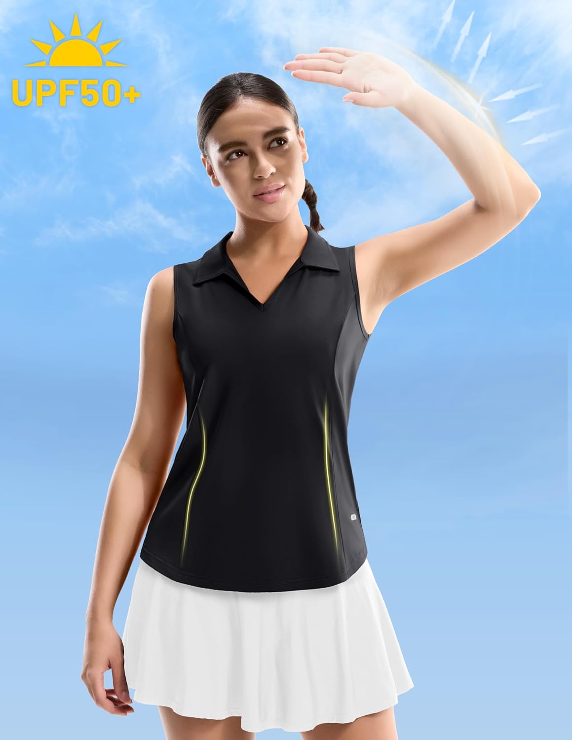 MIER Women's Sleeveless Golf Polo Shirts, Dry Fit V Neck Collared Tank Tops, Tennis Athletic UPF 50+ Shirt for Workout Casual