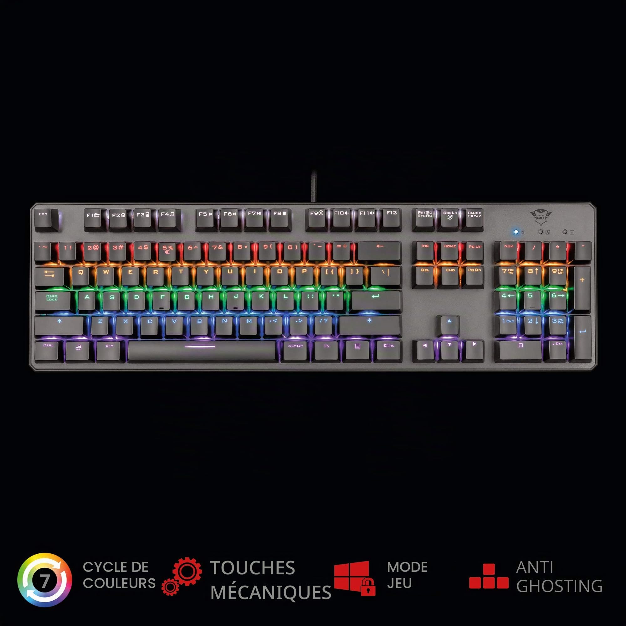 Trust Gaming GXT 865 Asta Clavier Mécanique Gamer RGB, Commutateurs de Touche Rouges (Red Switches), Linéaires & Silencieux, N-Key Rollover, Anti-Ghosting, Structure Supérieure en Métal - AZERTY