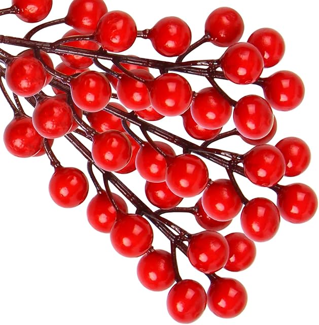 DIYASY Red Berries Christmas Decorations, 12 Pack 9.8" Long Artificial Holly Berry Stems for Xmas Crafting Wreath Making Christmas Tree Decorations