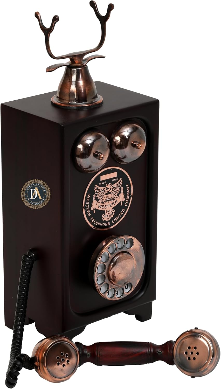 Classic Table Mount – Retro Design Retro Non-Function Handcrafted Wood Antique Landline Telephone