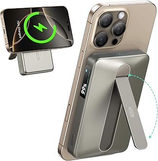 ESR for MagSafe Power Bank, Kickstand 10,000mAh MagSafe Portable Charger,15W Battery Pack with LED Display, 27W USB-C MagSlim Charger with Cable for iPhone 17/16/15/14/13/12, Titanium