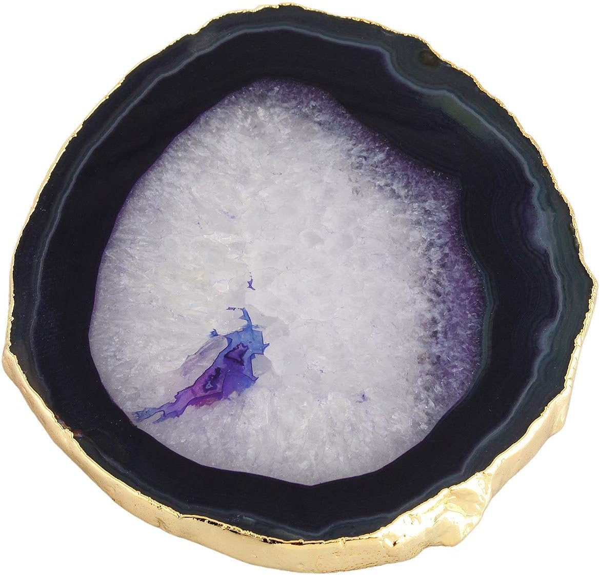 Nupuyai Polished Agate Geode Slices Cup Mats Coasters for Drinks Set of 2, Natural Stone Slab Place Cards for Wedding, Decorative Stone for Home Decoration 3-4 inches