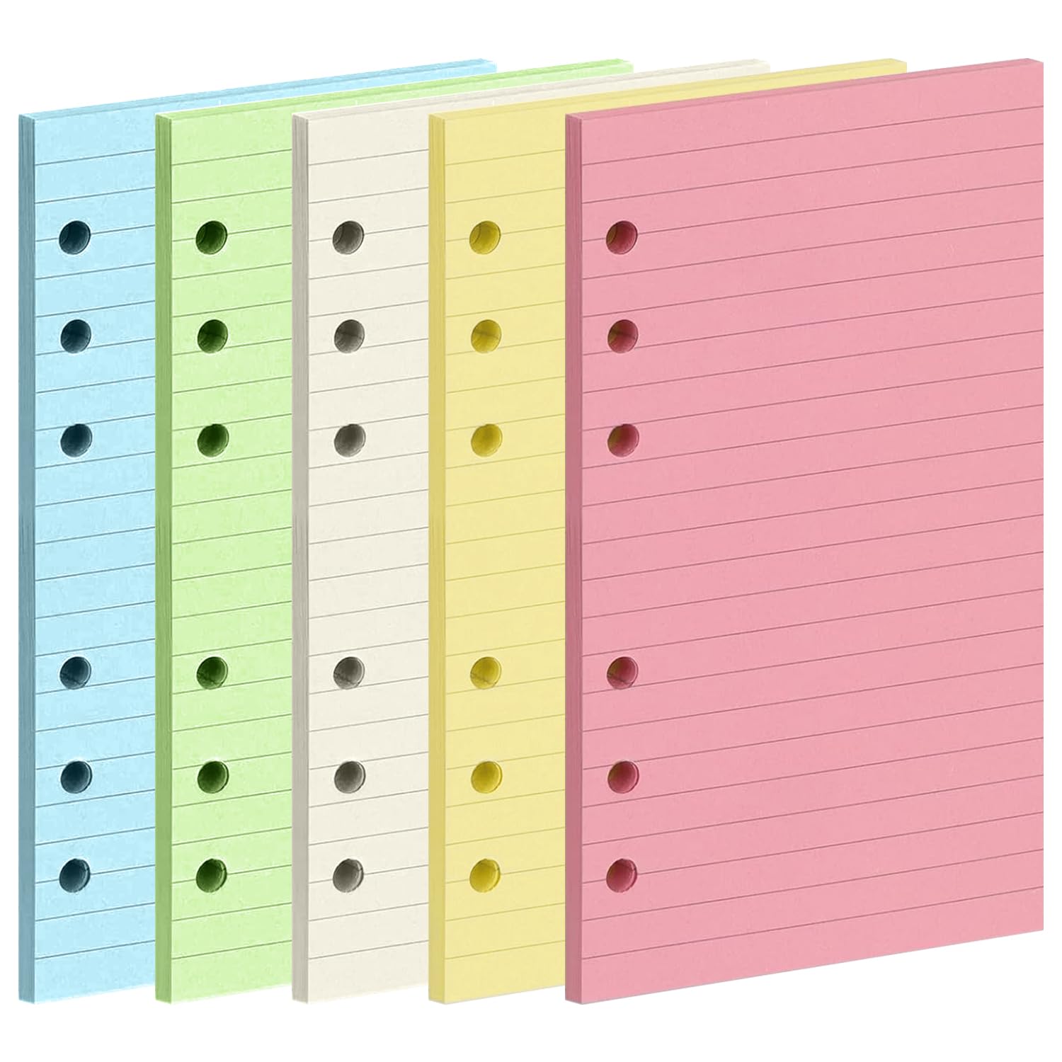 elook 100PCS Lined Refill Paper, A6 Colorful Ruled Notepaper, 6 Punched Holes Loose-Leaf Refillable Lined Paper - 17.2 x 9.5 cm