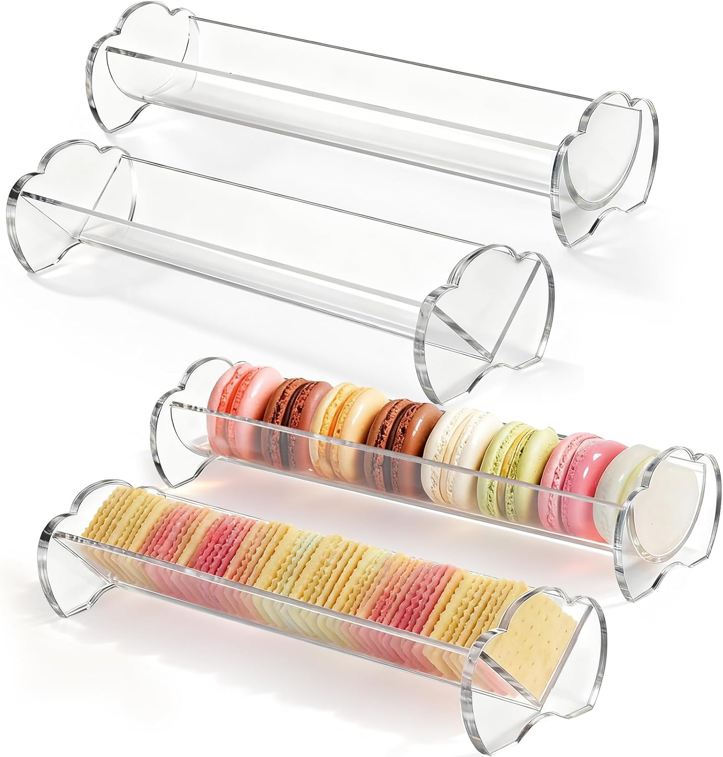 Yopay 4 Pack Cracker Tray for Serving Clear, Acrylic Macaron Display Tray, Biscuit Cracker Holder Stand for Wedding Home Party Events, 11 x 2.7 in, Rectangular
