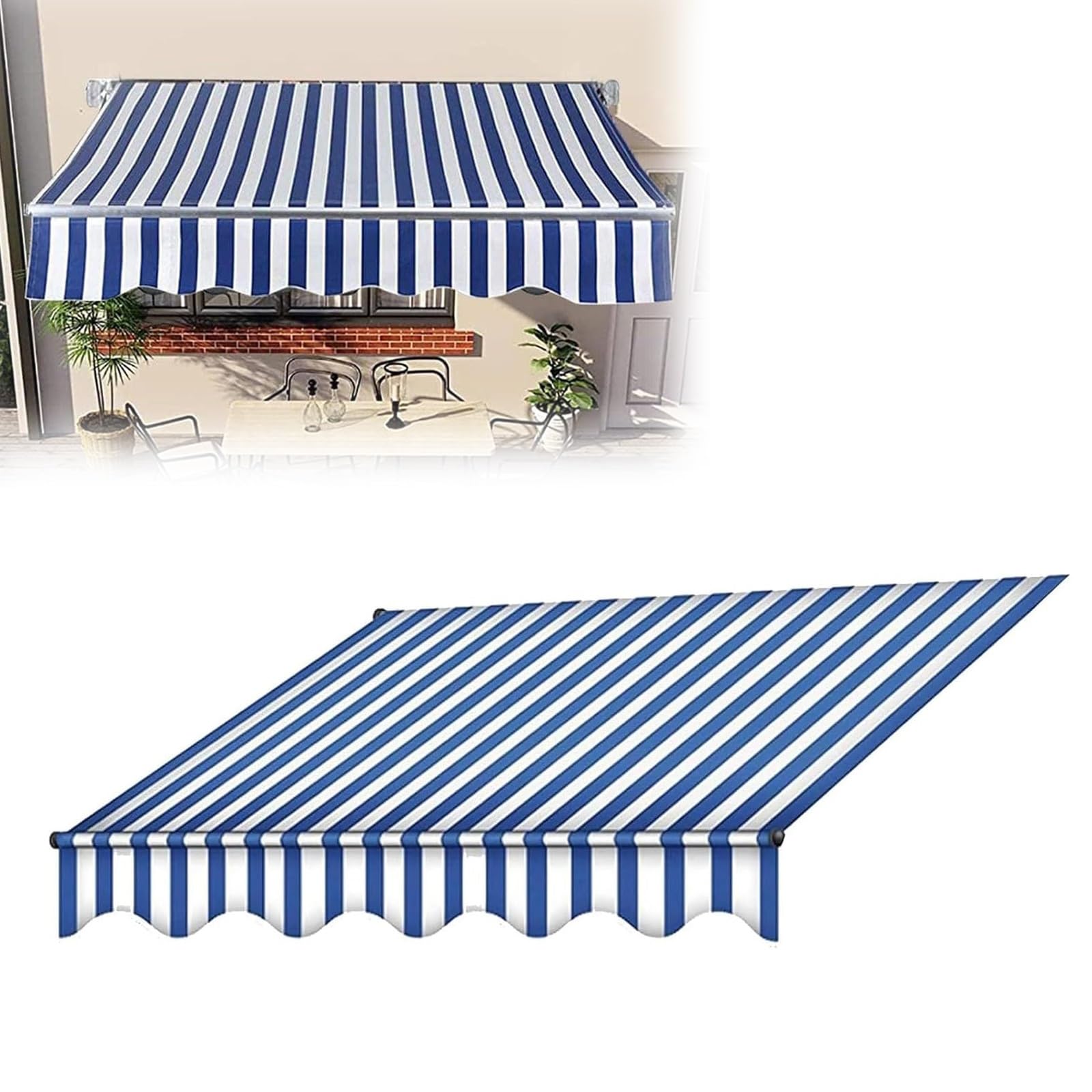 horizontal markise 5m Ausziehbare manuelle Markise, 5 x 2,5 m, blau, für Außenbereich, Terrasse, Garten, DIY-Installation, 100 % Polyester, UV-Schutz, wasserdicht Camping Hängematte Doppel & Campergrill Skaleczenie:2,10 m (standard)