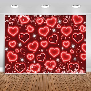 Sensfun Red Heart Photo Backdrop Valentines Day Backdrops for Photography,Early 2000s Love Heart Valentines Banner Background 90s Valentines Party Decorations Photoshoot Portrait Selfile Decor 7x5ft