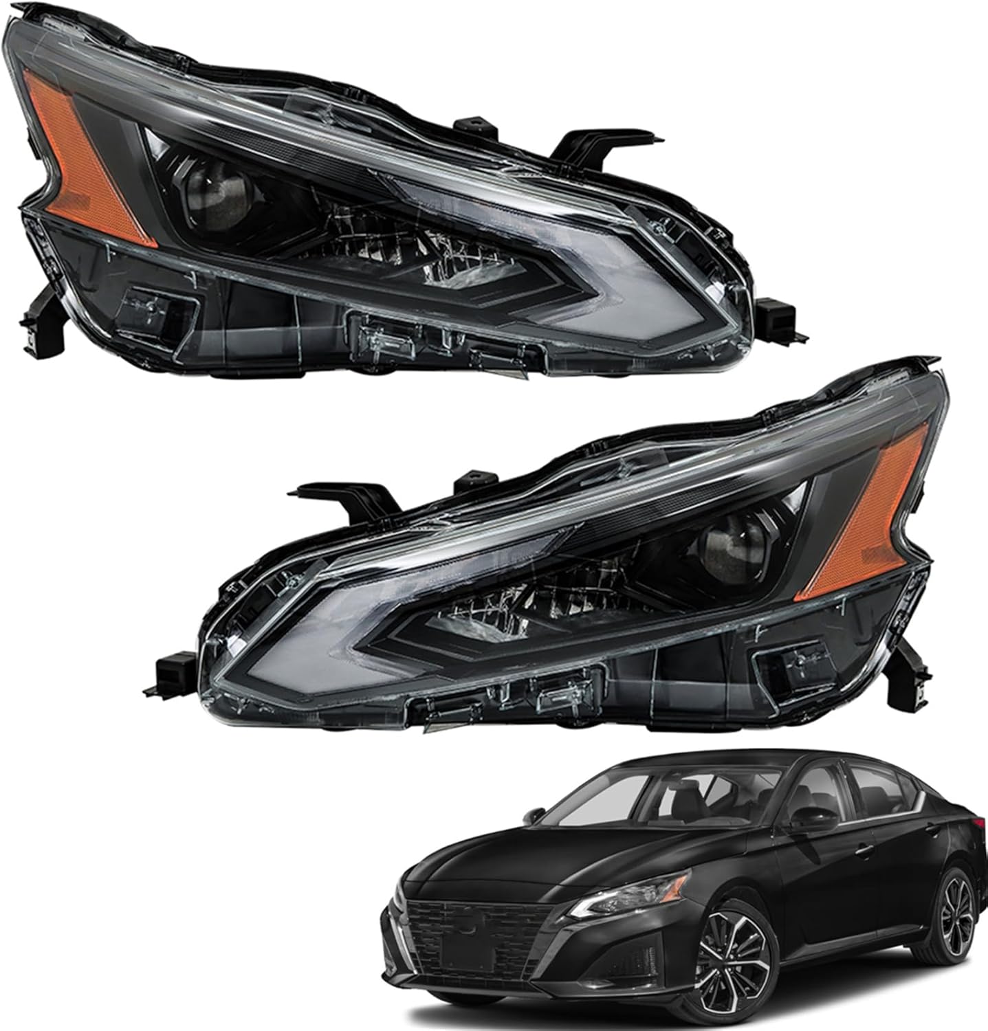 Headlight Assembly Black Headlights Set Replacement for Altima 2023 2024 Driver and Passenger Side