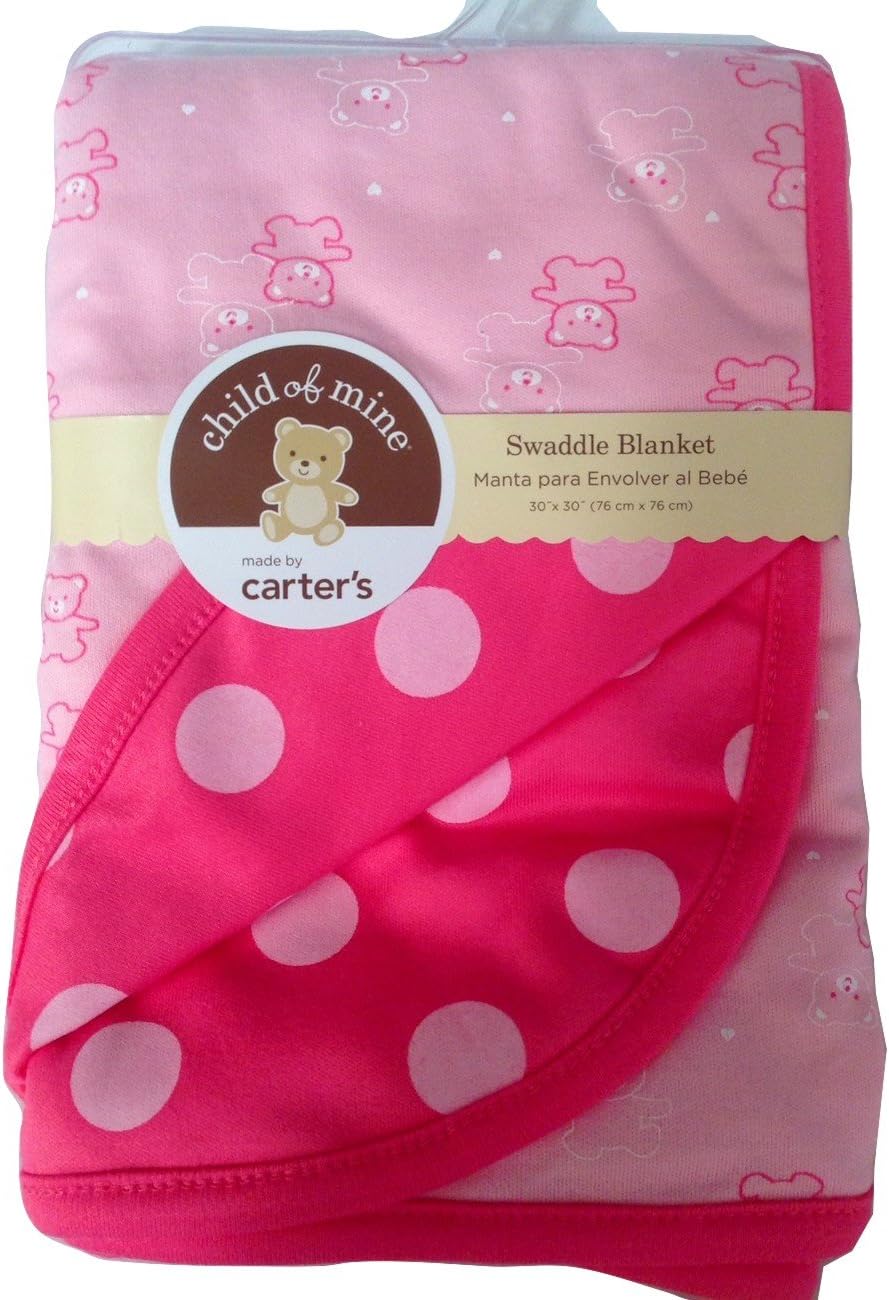Carter's Child of Mine Baby Newborn Swaddle Blanket Pink Dots Bears Hearts