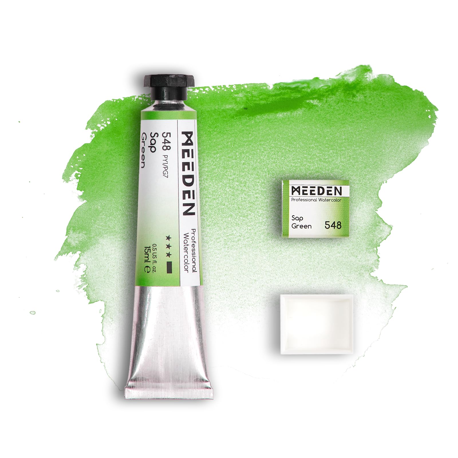 MEEDEN Professional Artist Watercolor Paint: Sap Green - 15ml/0.5oz Water Color Tube, Semi-Moist Pigment Half Pan and Empty Matching Half Pan for Artists Pros