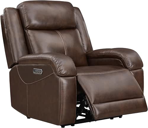 Watson & Whitely Genuine Leather Wall Hugger Power Recliner, Dark
