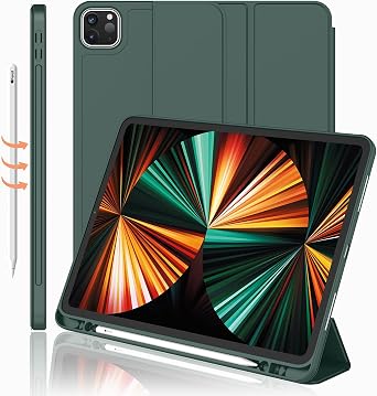 iMieet New iPad Pro 12.9 Case 20226th Gen/20215th Gen with Pencil Holder [Support iPad 2nd Pencil Charging/Pair],Trifold Stand Smart Case with Soft TPU Back,Auto Wake/SleepNew Midnight Green