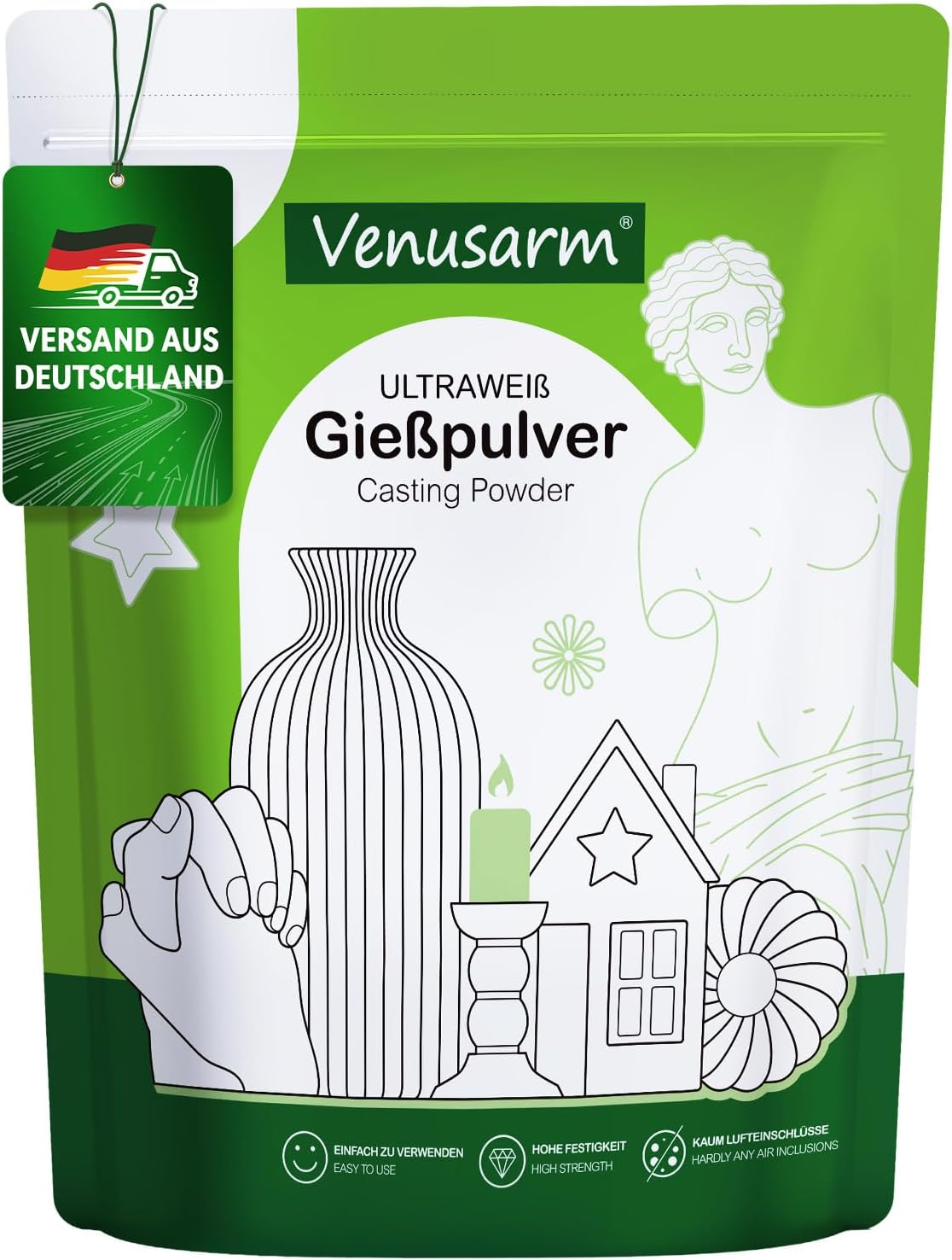 Keramik Gie&szlig;pulver Wei&szlig; 2,4kg, Reliefgie&szlig;pulver Lufth&auml;rtend und Geruchslos