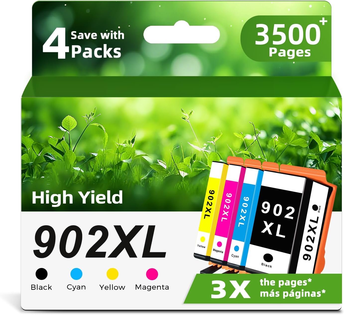 Ankink Compatible 902XL Ink Cartridge Replacement for HP 902 XL HP902(4 Combo Pack) Use with Officejet Pro 6978 6968 6970 6958 6962 6960 6975 6950 6954 6964 6979 Printer Black Color