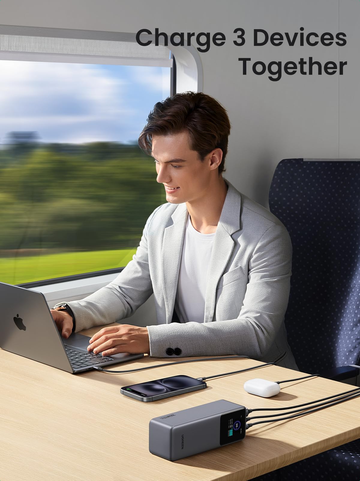 UGREEN Nexode Pro Powerbank 25000mAh 200W, 2X USB-C+1x USB-A | USB-C Port max. 140W (PD3.1), TFT Display, für Reisen/Büro, Laptop/Handy-Aufladung, Kompatibel mit MacBook, iPhone