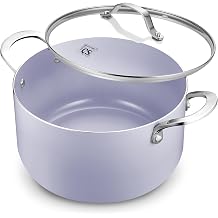 KOCH SYSTEME CS 6 Quart Nonstick Stock Pot with Lid, 6 QT Nonstick Ceramic Stockpot with Stainless Steel Handle, Induction Cooking Pot for Soups, Casserole, Soup Pot, Even Heating, Oven Safe, Purple