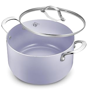 KOCH SYSTEME CS 6 Quart Nonstick Stock Pot with Lid, 6 QT Nonstick Ceramic Stockpot with Stainless Steel Handle, Induction Cooking Pot for Soups, Casserole, Soup Pot, Even Heating, Oven Safe, Purple - Amazon product rated Grade A