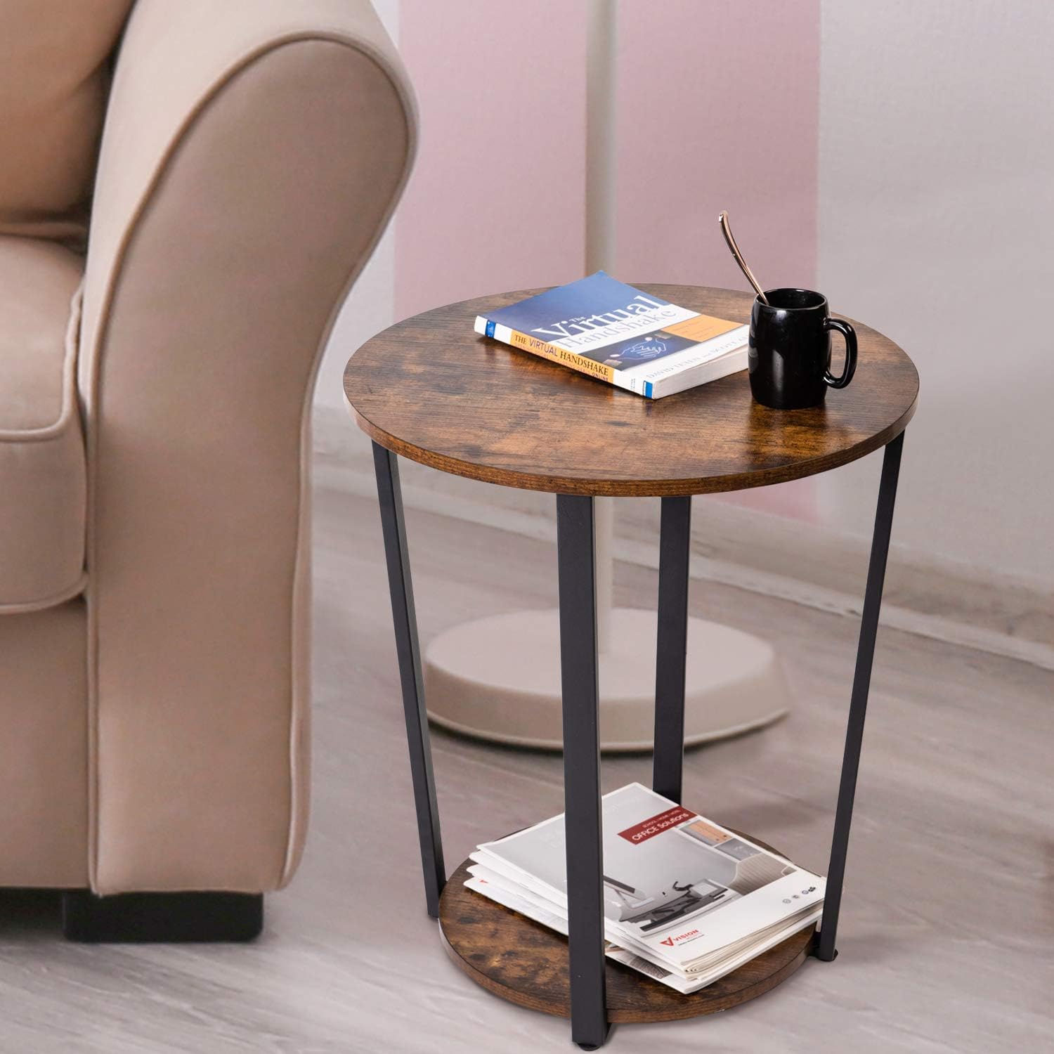 GOOD & GRACIOUS Side Table, Industrial End Table, Vintage Bedside Table with Sturdy Metal Frame for Living Room, Bedroom & Small Spaces, Easy Assembly, Farmhouse