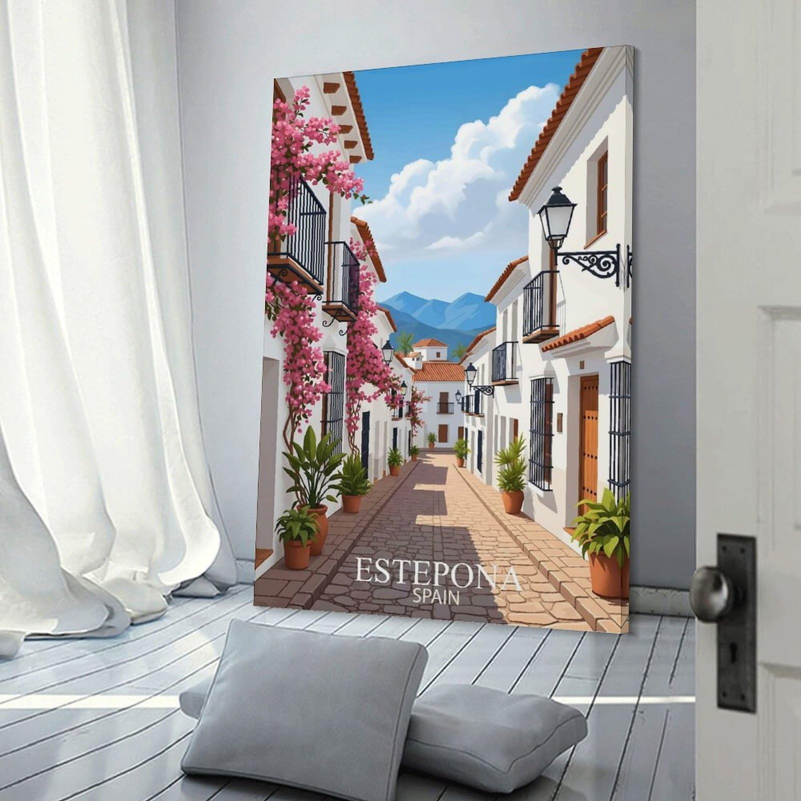 Junmoney Estepona, Spain Street View Home Decor Wall Art 24x36inch(60x90cm), for Office, Study Or Home Workspace, Home Office Artwork with Decorative Appeal